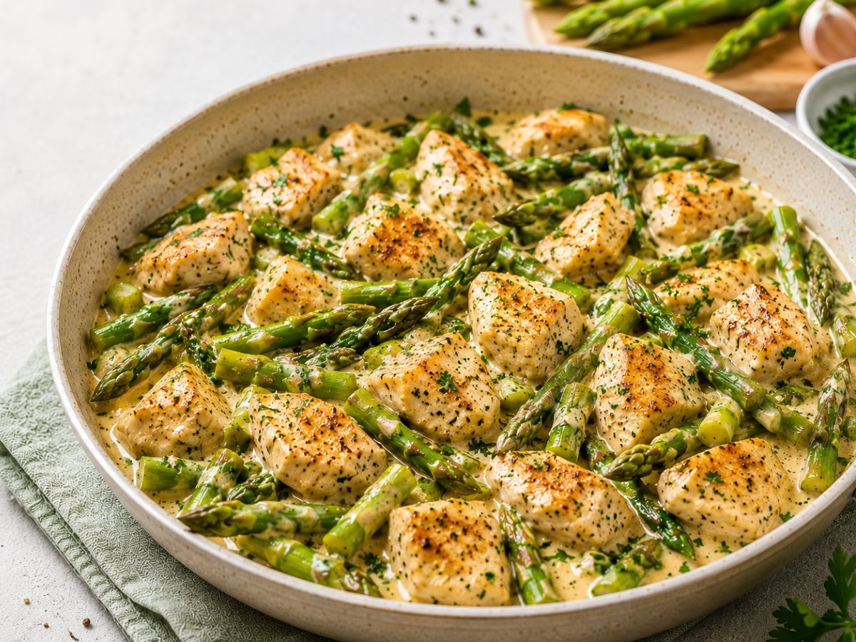 Spargel Hähnchen Pfanne